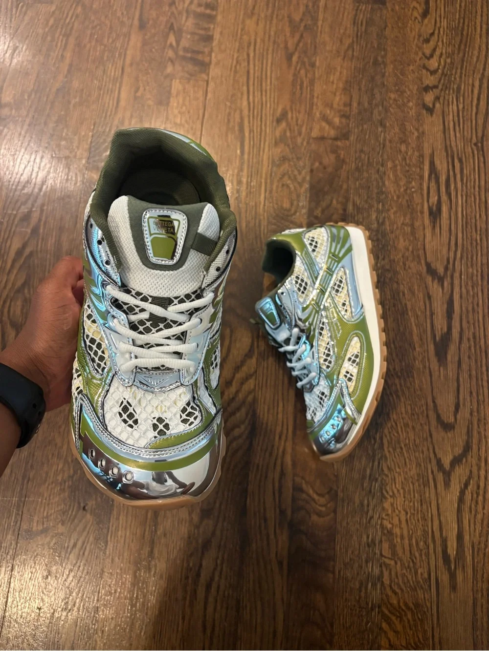 Bottega Veneta Olive Green and White Athletic Sneakers - Picture 2 of 5